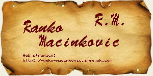 Ranko Mačinković vizit kartica